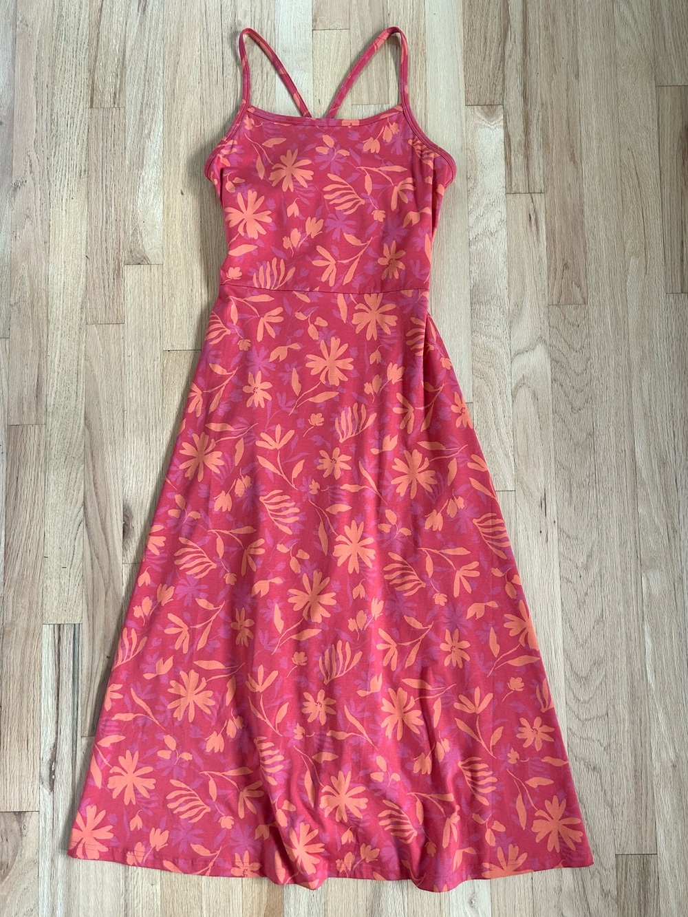PACT fit and flare y-back midi dress red floral organic cotton size L - Picture 2 of 10